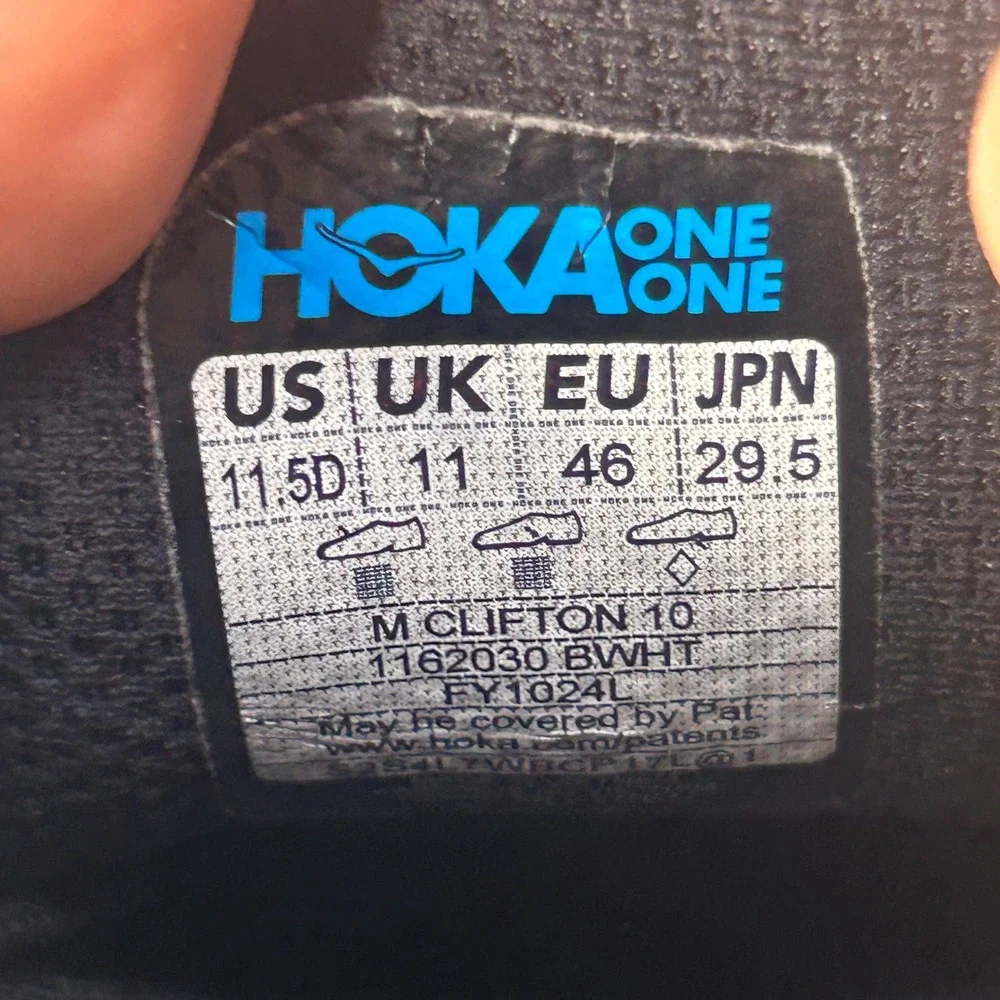 Hoka One One Clifton 10 Mens 11.5 D Black White Running Shoes 1162030 BWHT